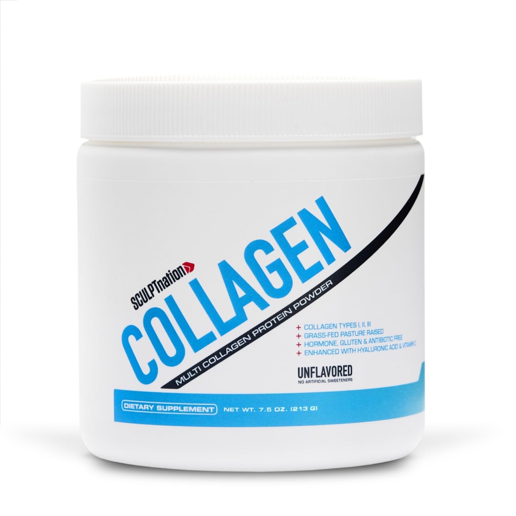 Sculpt Nation by V Shred Collagen Peptydes Powder - Typy I, II i III Collagen Plus kwas hialuronowy do wspierania zdrowych włosów, paznokci, skóry, kości i wspólnego zdrowia - nieflavored, 30 Day Supply