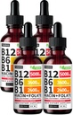 (4 opakowania) Witamina B12 i B6 Krople płynne, B12 Podjęzykowy kompleks witaminy B - B 12 Witamina 5000mcg - B12 Metylokobalamina dla energii, Mózg i Wspomaganie Serca z 27,200 mcg, Truskawka, 80 Służenie