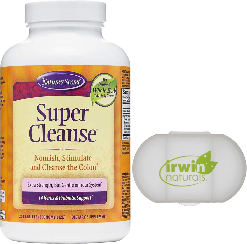 Tajemnica natury Super Cleanse Extra Siła Toxin Detox & Delikatna Eliminacja Total Body Cleanse, Digestive & Colon Health Support, 200 Tablets, z piłą Case