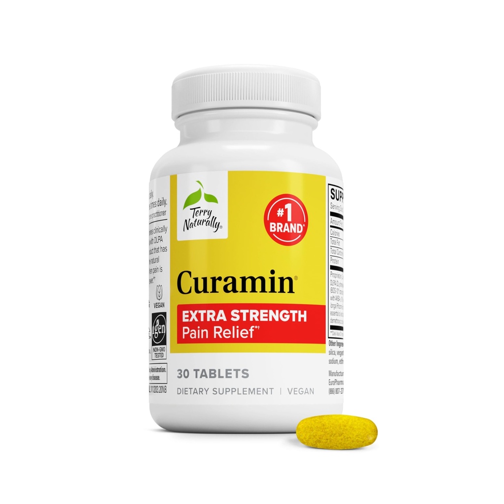Terry Natural Curamin Extra Siła - Curcumin & Boswellia Suplement do Zdrowego Obróbki Cyfrowej - Turmeric Supplement to Support Joints, Muscle Health & Endorphin Production - 30 Tablets