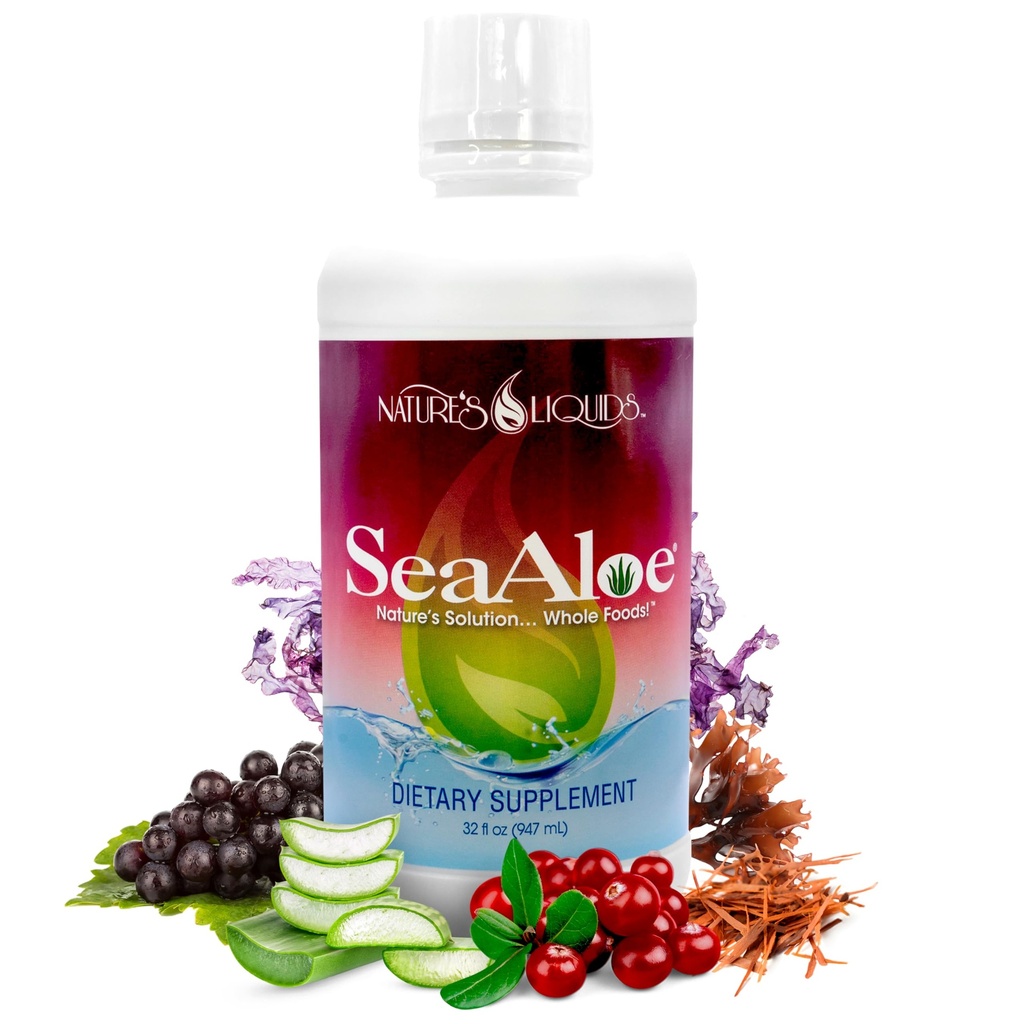 Nature 's Liquids - SeaAloe Liquid Whole Food, (32 Oz) Liquid Multivitamin and Mineral Supplement, With Aloe Vera, Sea Vegetables, Pau D' Arco, For Destination, Immune Support & Thyroid Function - 1 butelka