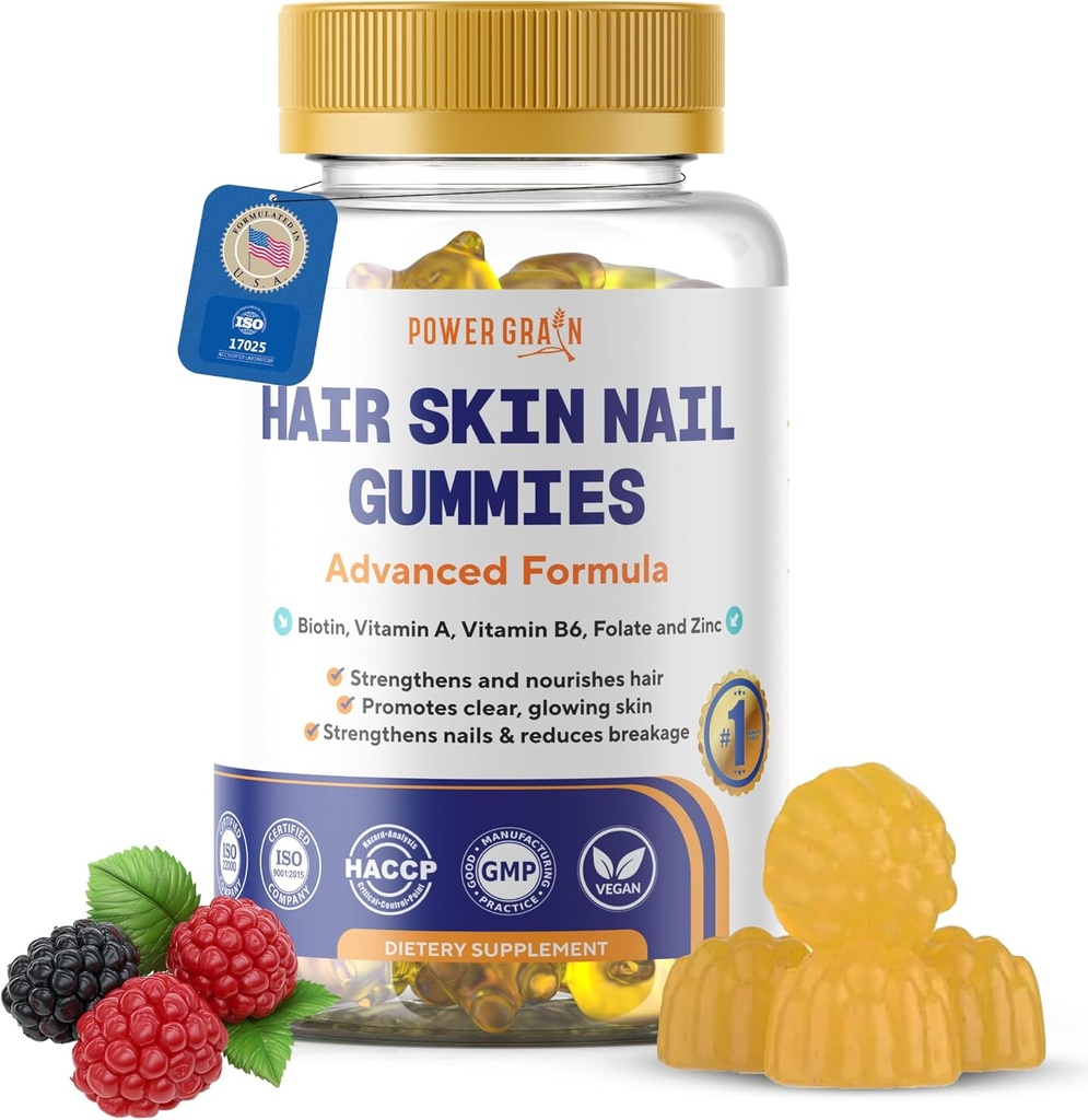 Premia Włosy Skóra i paznokcie Gummies - 5000 Mcg Biotin Wegan Witaminy dla mężczyzn i kobiet - Promuje zdrowy wzrost włosów, silne paznokcie, Promieniowa skóra - 10X Dodatkowa siła - Blueberry Flavour
