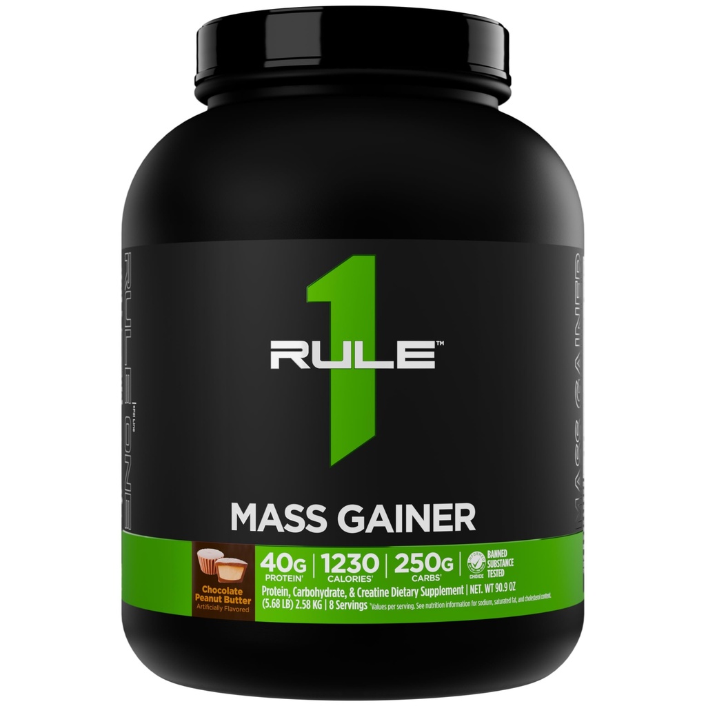 Zasada 1 Mass Gainer - Wysoka Calorie Weight Gain Formuła z 1,220 + Calories, 250g + Complex Carb Blend, 40g All- Serwatka Białko na serwowanie (8 Sług, Czekoladowy masło orzechowe)
