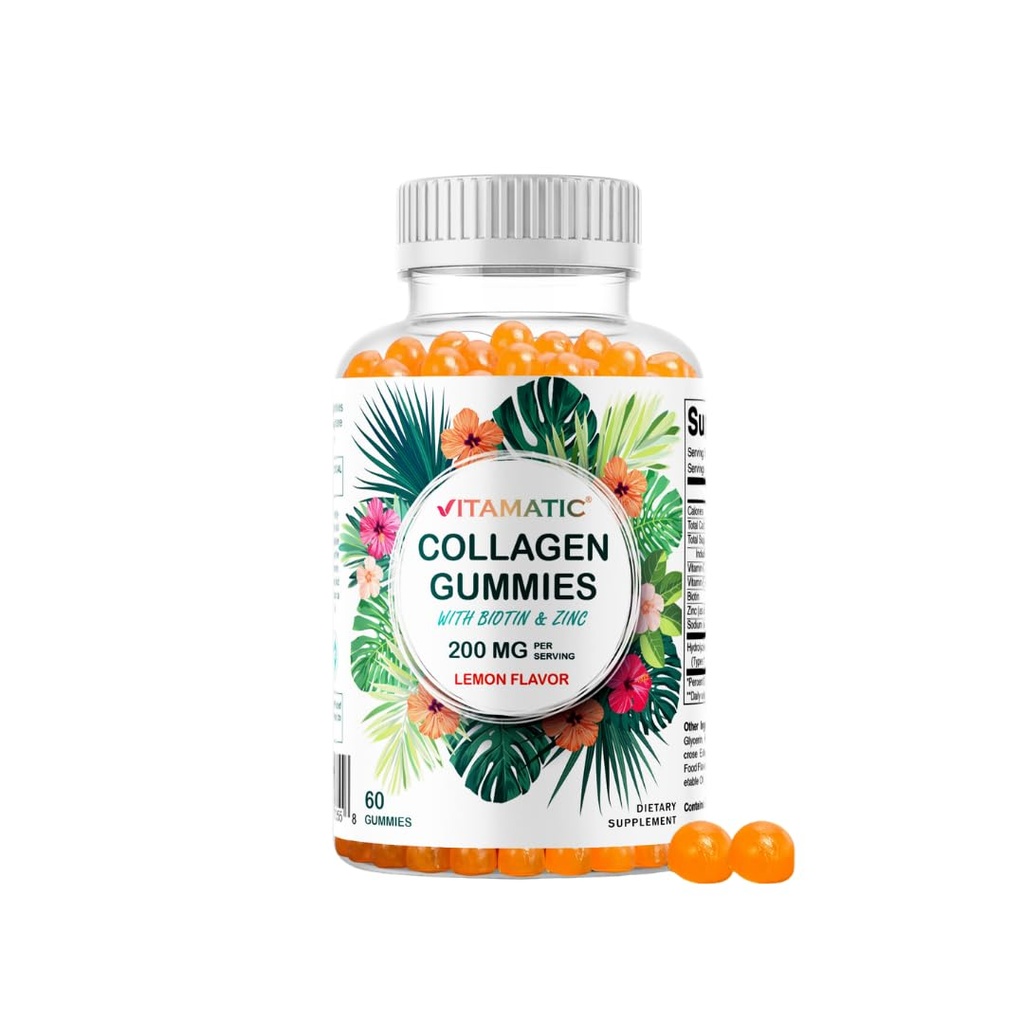 Zhydrolizowane gumki z witaminą C, cynku i biotyny, 200 mg - Zdrowe wsparcie skóry - 60 Gummies