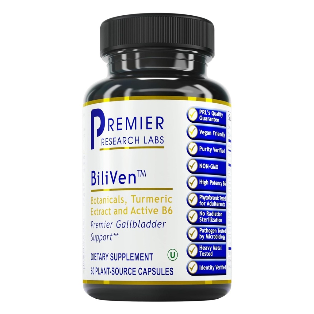 Premier Research Labs BiliVen - pęcherzyk żółciowy i suplement do wątroby, pęcherzyk żółciowy Support Pills with Artichock Extract, Mleko Tistle, Witamina B6, Buka Root, Turmeric, Kurkumina - 60 Kapsułki wegetariańskie