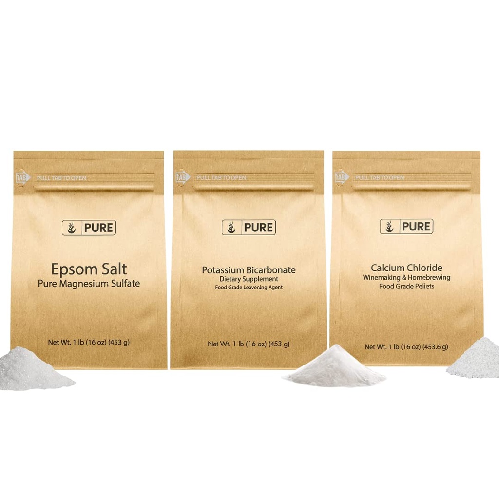 Czyste składniki oryginalne Biwęglan potasu, Chlorek wapnia, & Epsom Salt Bundle, (1lb) Bezpieczeństwo żywności, Czyszczenie i Gotowanie