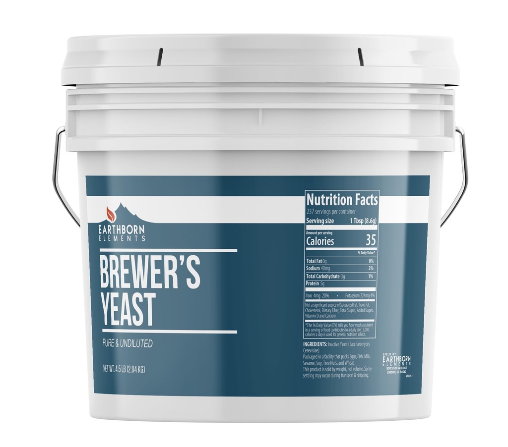 Ziemskie elementy Brewer 's Yeast 1 Gallon Bucket, Czysty i nierozcieńczony, Nieaktywny Yeast