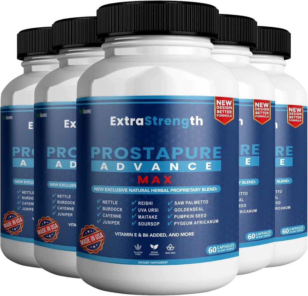 ProstaPure Advance Max Extra Siła Prostate Supplement Health Supplement, Saw Palmetto, Vegan, Non-GMO, Gluten- Free - 300 kapsułki (5 opakowań)