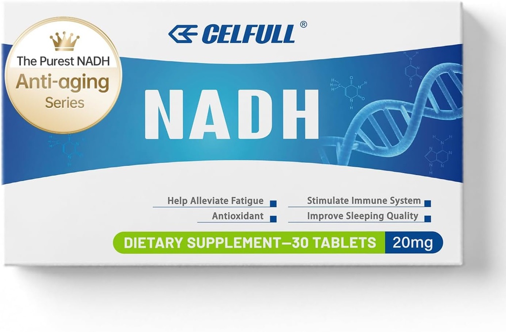 CELFULL NADH Supplement 40 mg Enchance NAD + Suplement do immunologicznego wsparcia Regeneracja komórek antystarzeniowych Energia & Przewlekłe Zmęczenie Suplementy