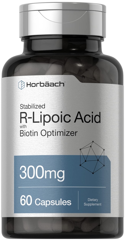 Horbäach Stabilized R- Lipoic Acid 300mg XI124; 60 kapsułki XI124; z Biotin Optimizer XI124; Non-GMO, Gluten Free XI124; Na- RALA Supplement