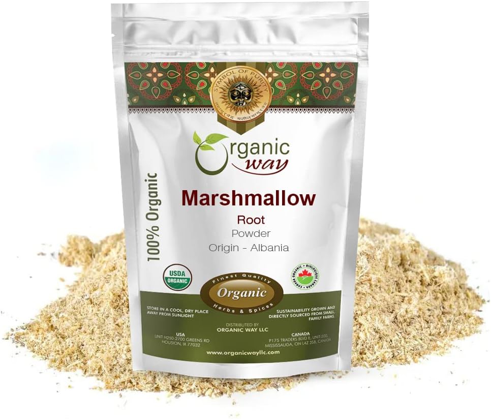 "Organic Way Marshmallow Root Powder" (Althaea officinalis) - Herbal Herbal Between 124; European Wild- Harvest Between 124; Organic & Kosher Certified Between 124; Non GMO & Gluten Free Between 124; USDA Certified Between 124; Pochodzenie - Albania (1 / 2LBS / 8Oz)