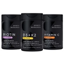 Badania sportowe Witamina D3 5000iu K2 100mcg, Biotin Wegan 10,000mcg z oleju kokosowego i witaminy C o dużej mocy suplement 1000mg