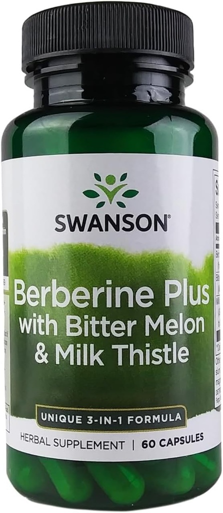 Swanson Berberine Plus z Bitter Melon & Milk Thistle - 3- in-1 Formuła 60 Czapki