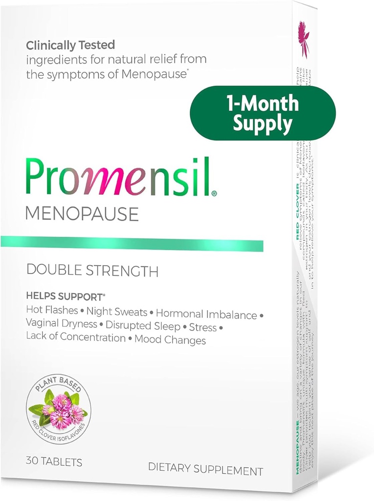 Promensil Menopauza podwójna siła - Menopauza Suplementy dla kobiet, Czerwona koniczyna Isoflavones, Pomaga wspierać gorące błyski, nocne poty, niepokój - 30 Hrabia