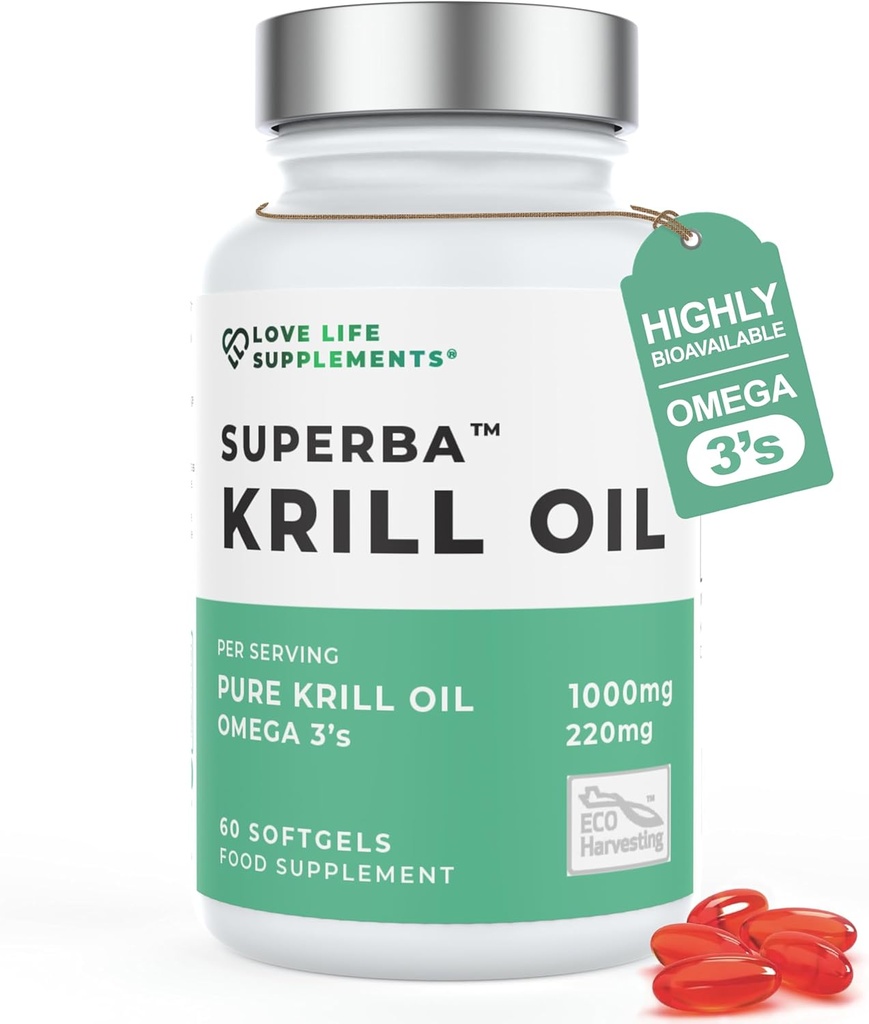 Crill Oil Omega 3 Kapsułki Wysoka wytrzymałość 1000mg 124; Zrównoważona żywa w Antarktydzie 124; 60 Czerwonych Softgeli 124; Suplementy do wspólnej opieki 124; z silnym przeciwutleniaczem Astaksantyna i fosfolipidy do wchłaniania