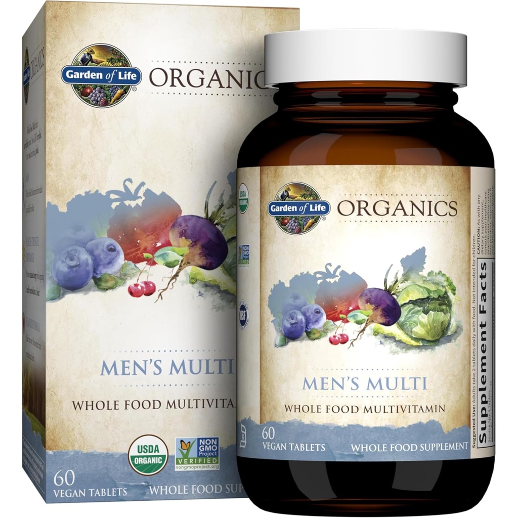 Ogród organizacji życia Całość żywności Multivitamin dla mężczyzn, 60 Tabletki, Wegan Mens Witaminy i minerały dla zdrowia i dobrego samopoczucia, Certified Organic Vegan Multi