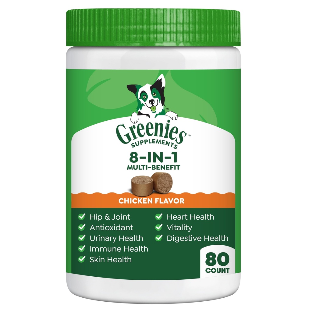 Greenies Dog Supplements 8- in-1 Multi- Korzyści z kurczaka Flavor, 15.5 oz. Kontener, 80 Count