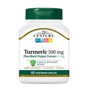 21 Century Turmeric 500 mg Plus Black Pepper Extract Kapsułki wegetariańskie, 60 Hrabia