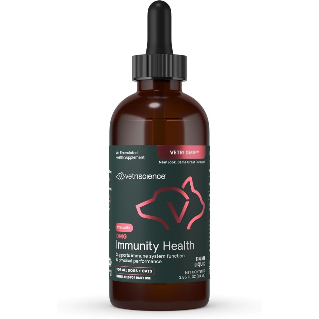 VETRISCIENCE DMG Immunitet Zdrowie Easy- dawka Płyn, Vetri DMG Immune Supplement for Dogs and Cats, Hipoalergenic, Support Performance, Stamina, Odpowiedź immunologiczna, DMG (Dimetyloglicyna), 114 ml