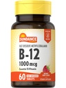 Sundance Witamina B12 1000 mcg Witamina 124; Szybkie rozpuszczenie tabletek 124; Metylokobalamina 124; Wegetarianin, Non-GMO & Gluten