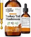 Wild & Organic Turkey Tail Tincture - Immune & Gut Support - Turcja Tail Mushroom Extract Drops - Vegan, Sugar & Alcohol Free Liquid Supplement - 2 fl oz