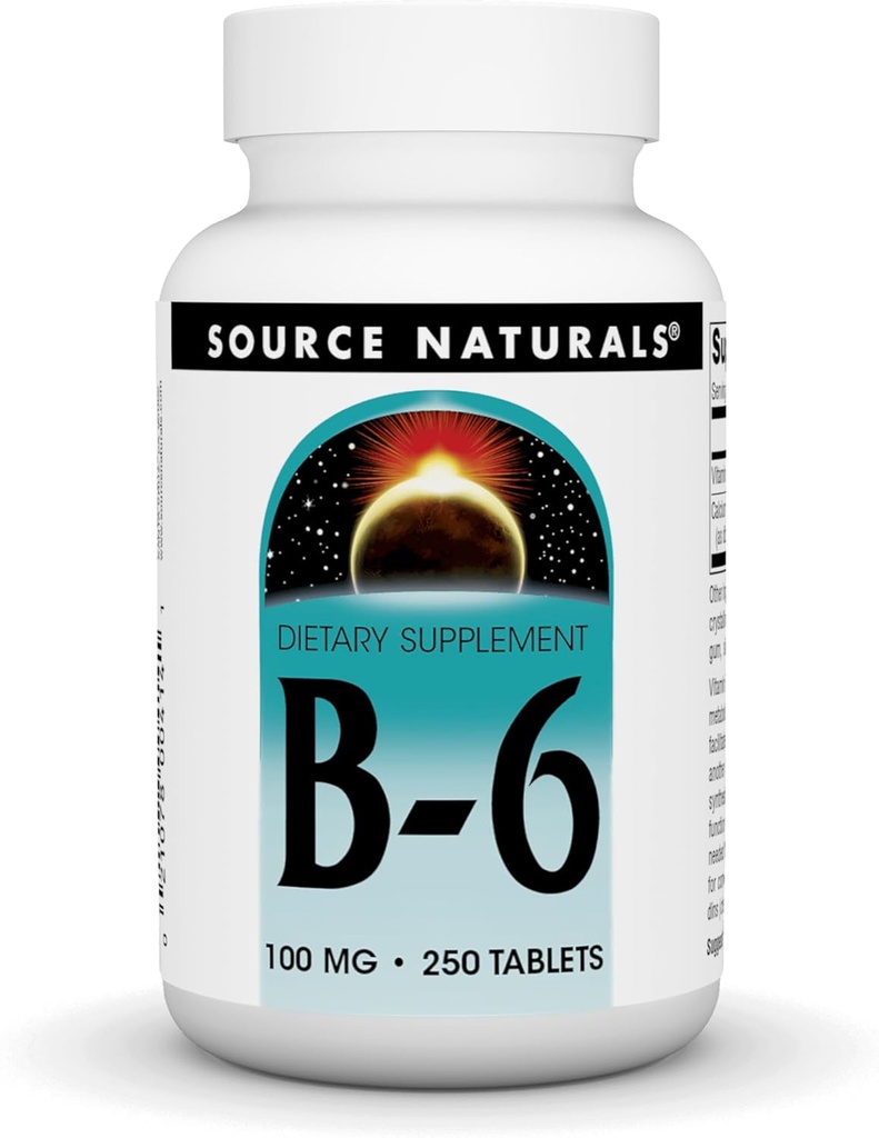 Źródło Naturals Witamina B- 6, 100 mg System immunologiczny Wsparcie - 250 tabletek
