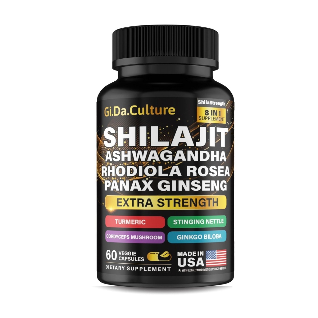 Shilajit Ashwagandha Rhodiola Rosiola Panax Ginseng - dla mężczyzn i kobiet - Shilajit Kapsułki - 60 Kapsułek Veggie