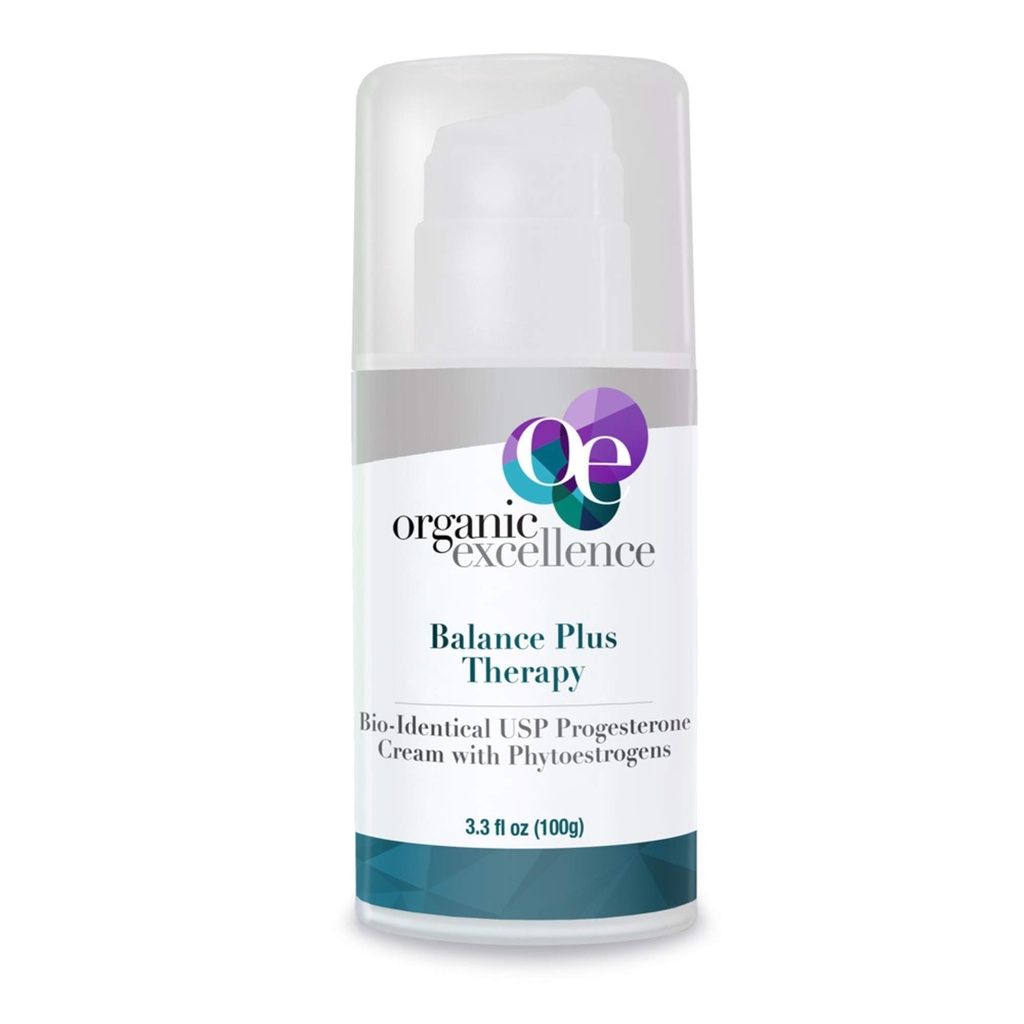 Ekscelencja organiczna Balance Plus Terapia - USP Bioidentyczny organiczny krem progesteronowy dla kobiet - z fitoestrogenem - dla menopauzy ulgi i naturalnego hormonu równowagi, 3.3 fl oz (100g)