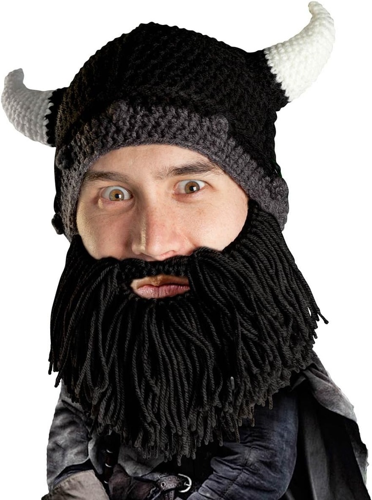 Beard Head Viking Looter - Oryginalny ręczny kask Knit i zdejmowany czarny beard
