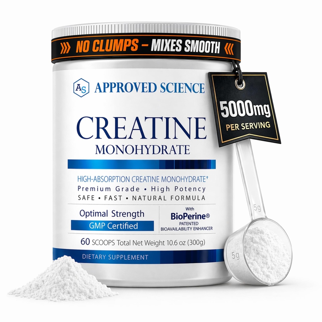 Zatwierdzony Science Kreatywny jednowodny proszek z BioPerine - Wspiera Lean Muscle Growth and Recovery - 60 Służenia - 5g Na Podawanie - Unflavored - Non-GMO, Wegan