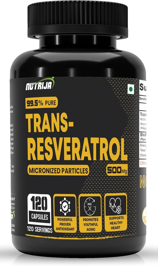 Trans Resveratrol 500MG kapsułki - 99,5% Czysty Mikronizowany i Wysoko Biodostępny Suplement DODATKOWY 124; Slow Down Aging, Udowodniony potężny przeciwutleniacz 124; Poprawia metabolizm i zdrowie serca (120 Kapsułki)