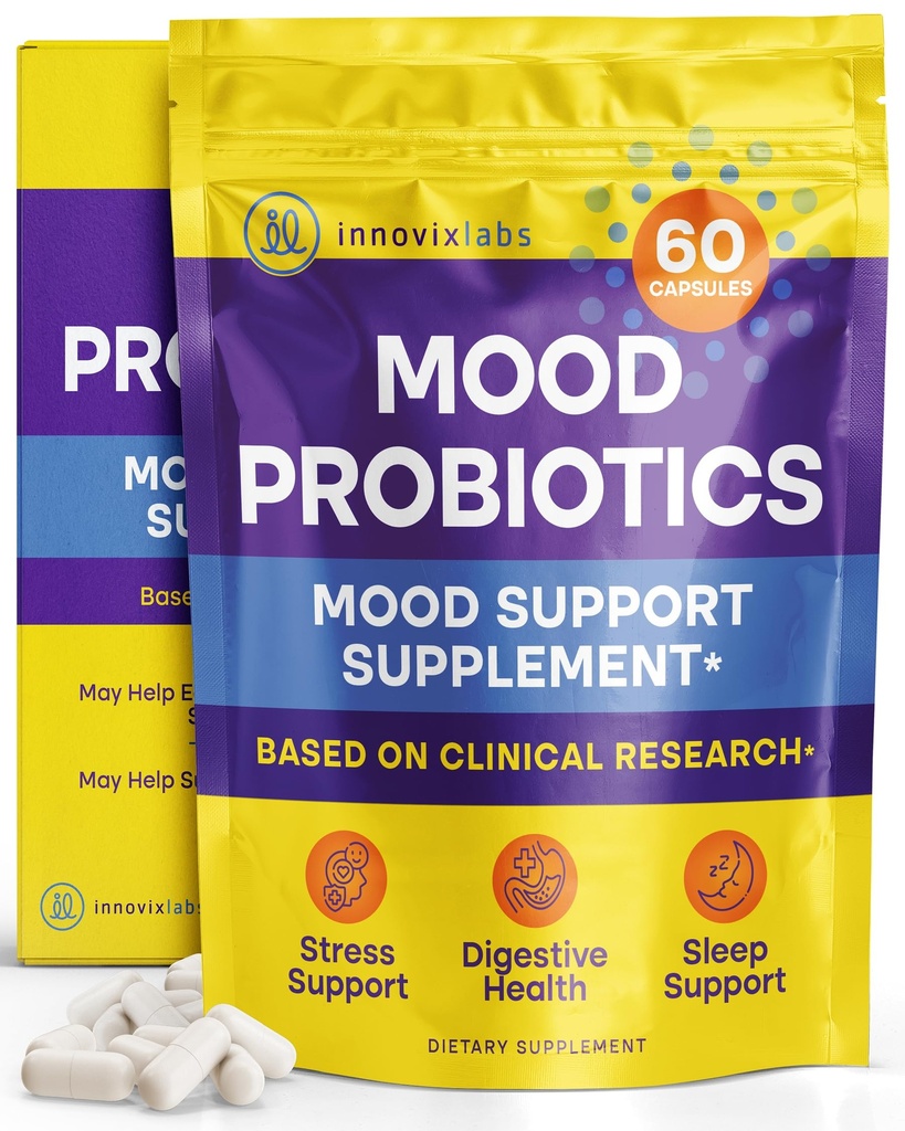 InnovixLabs Mood Probiotic for Women & Men, Clinically Studied Digestive & Mood Supplement Supplement, Lactobacillus helveticus Rosell- 52ND & Bifidobacterium longum Rosell- 175, 60 kapsułki
