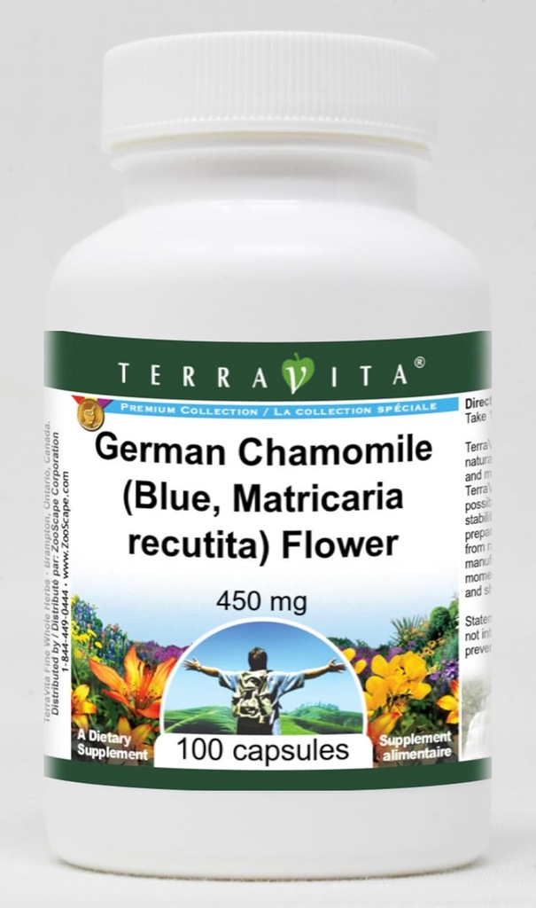 Rumianek niemiecki (Niebieski, Matricaria recutita) Kwiat - 450 mg (100 kapsułek, ZIN: 516213) - 3 opakowania