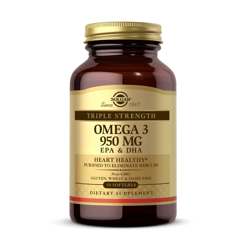 Solgar Triple Force Omega 3 950 mg - 50 Softgels - Wsparcie Joint & Skin Health - Non-GMO, Gluten Free, Dairy Free - 50 Sługi