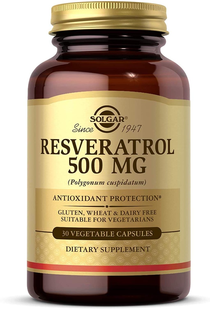 Solgar Resveratrol 500 mg, 30 Kapsułki wegetatywne - Ochrona przeciwutleniacza - Gluten Free, Dairy Free - 30 Służenia