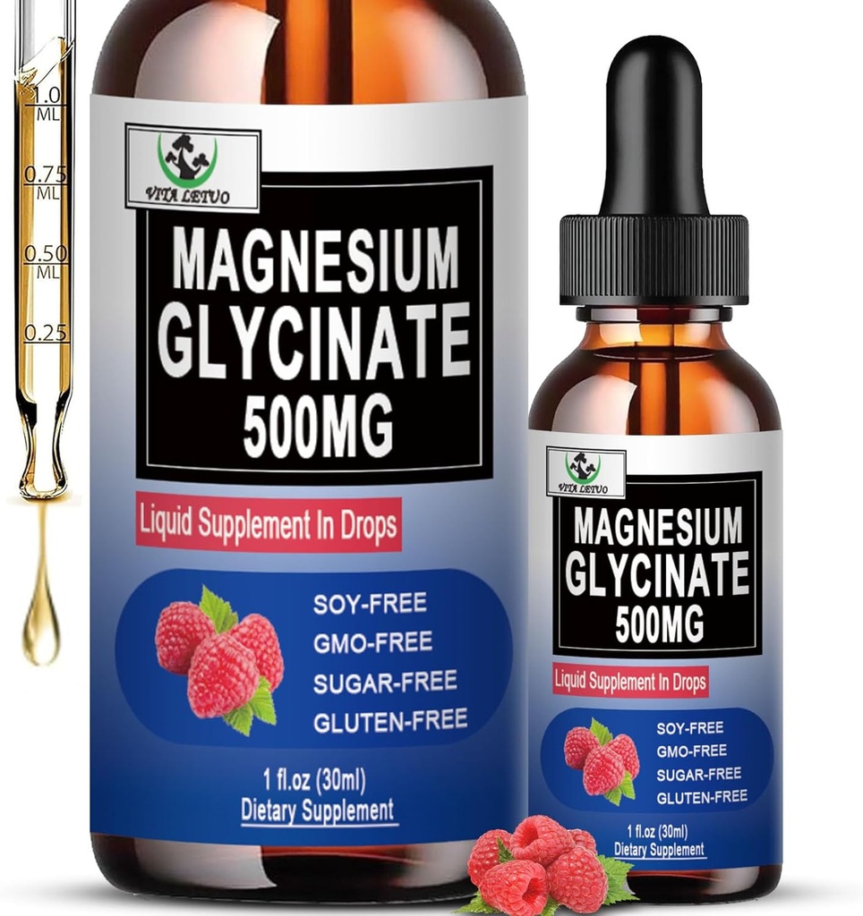 Czysty glicynian magnezu 124; płynny suplement magnezu 500mg do snu, nerwów, kości i serca 124; Wegański glicynian Mag płynnych krople 6X Wysoka absorpcja 124; Nie- GMO, Gluten- wolne od glutenu 124; 30 Służenie
