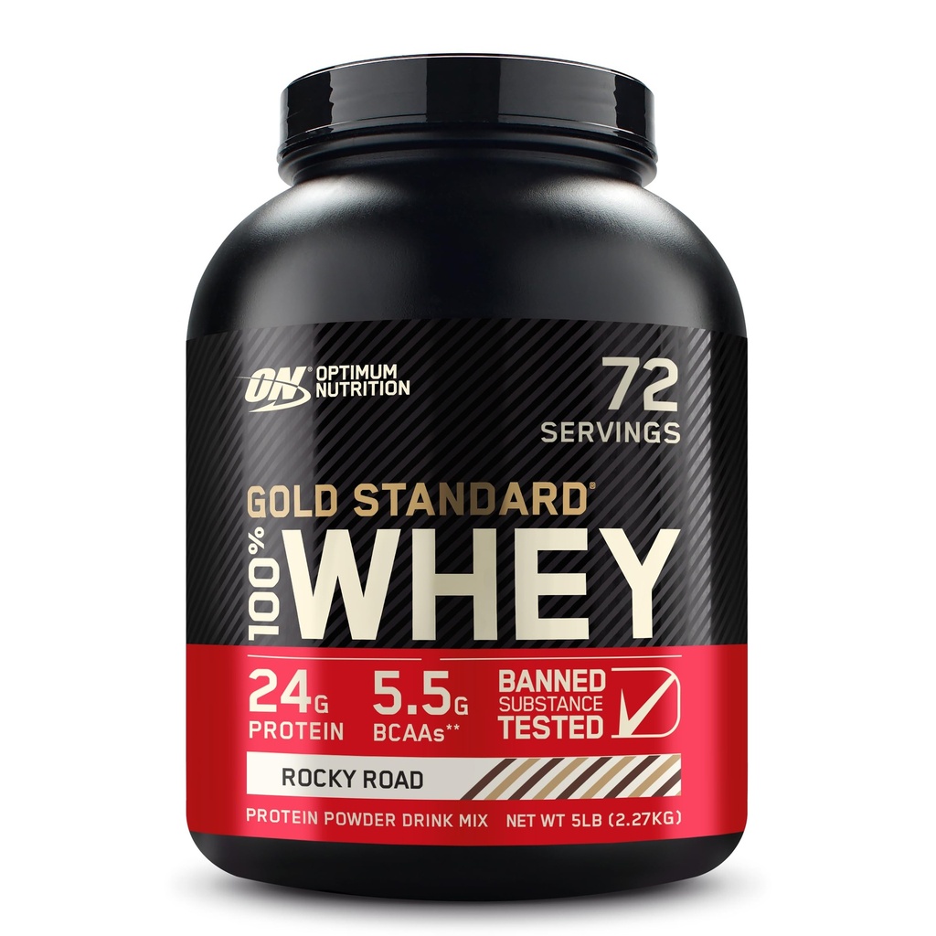 Optimum Nutrition Gold Standard 100% Proszek białkowy serwatki, Rocky Road, 5 funtów (Opakowanie może Vary)