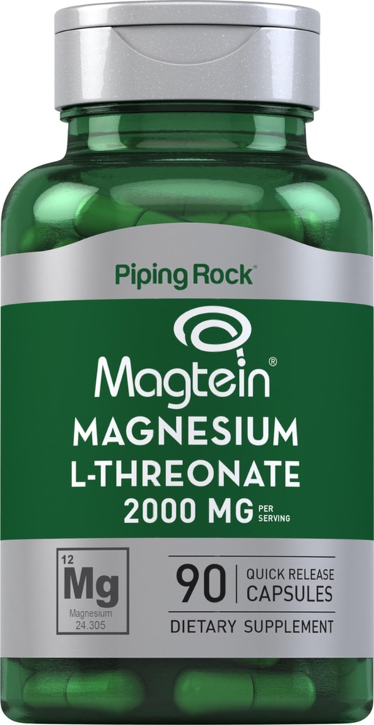 Piping Rock Magnezu L- Threonian Kapsułki 124; 2000mg 124; 90 Tabletki 124; z Magtein 124; Suplement dla mężczyzn i kobiet 124; Non-GMO, Gluten Free
