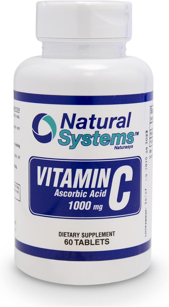 Vitamin C 1000mg Tablets - 60 Tables - Perfect for Immune Support and System by Natural Systems - Dietary Vitamin C Supplement - Ascorbic Acid 1000mg - Made in USA - Vitamina C - VIT C