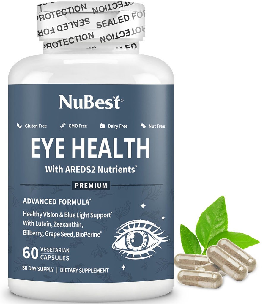 NuBest AREDS 2 Witaminy Eye z Beta Caroten Marchew Proszek, 20mg Luteina, 4mg Zeaksantyna, Bilberry, Ziarno winogron, BioPerine, B- Complex, Multivitamina dla zdrowia oczu 124; 1 Dostawa miesiąc