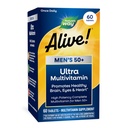 Nature 's Way Alive! Mężczyźni 50 + Daily Ultra Multivitamin, Formuła o dużej mocy, Pomaga zdrowy mózg, oczy i serce *, z Methylled B12, Gluten- Free, 60 Tabletki (Opakowania może Vary)