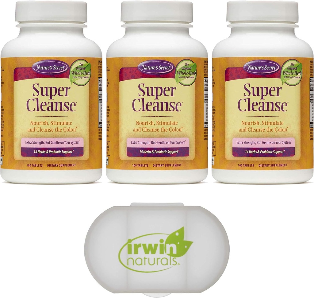 Tajemnica natury Super Cleanse Extra Siła Toxin Detox & Delikatna Eliminacja Total Body Cleanse, Digestive & Colon Health Support, 3 Opakowania po 100 Tabletów, z pióro Case