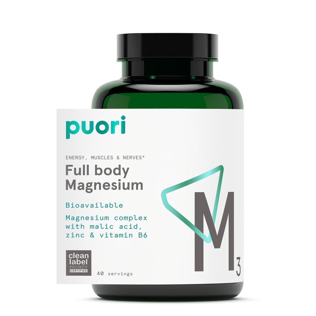 Kompleks magnezowy Puori - Wysoka Absorpcja Taurinate Magnezu i Glukonian Magnezu, Cynk, Witamina B6 i Kwas Malinowy do wspomagania snu, Immune & Bone Health & Muscle Recovery - 120 Kapsułki wegańskie