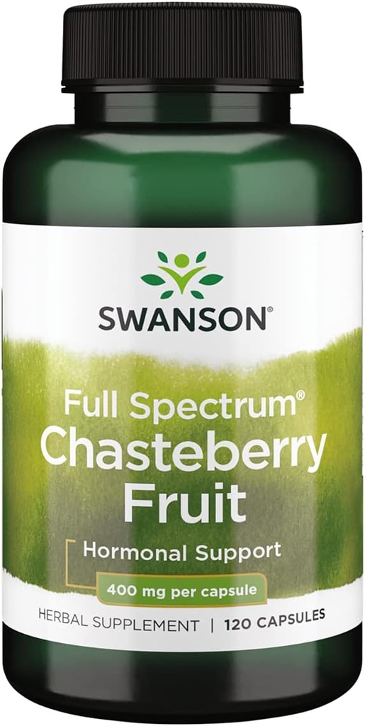 Swanson Chasteberry Fruit - Herbal Supplement Promotion Women 's Health & Menopauza & Menstrual Support - May Support Balance & Skin Health - (120 kapsułki, 400mg każdy)