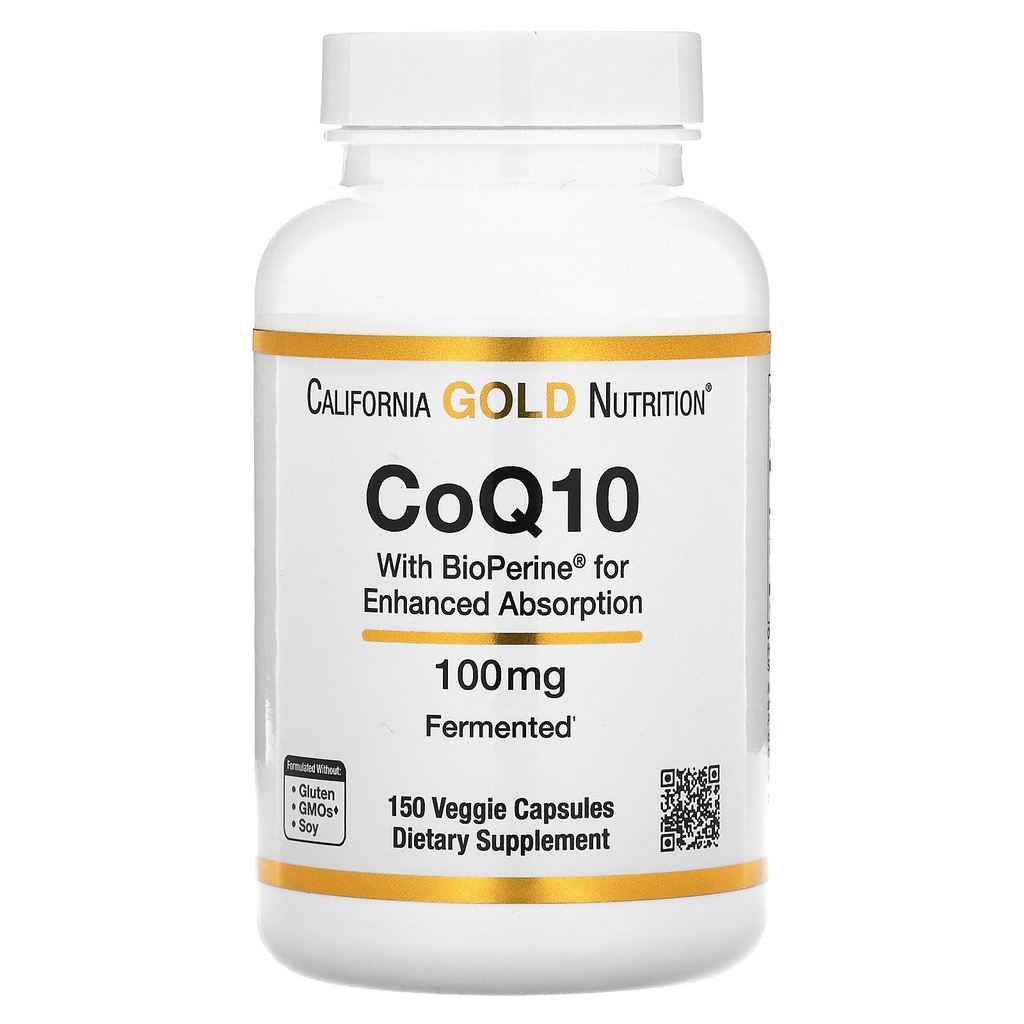 CoQ10 by California Gold Nutrition - USP - Zweryfikowany, Fermentowany Koenzym Q10 z BioPerine - Mitochondrial Support - Vegan Friendly - Gluten Free, Non-GMO - 100 mg - 150 Kapsułek wegetariańskich