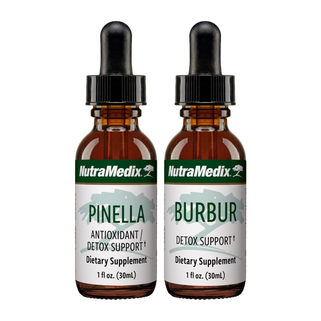 NutraMedix Detox Support Bundle - płynne krople do czyszczenia i detox Support & Occassional Brain Fog - Pinella Anise Drops & Burbur Extract for Healthy Detoxification (2 Count, 1 Oz)