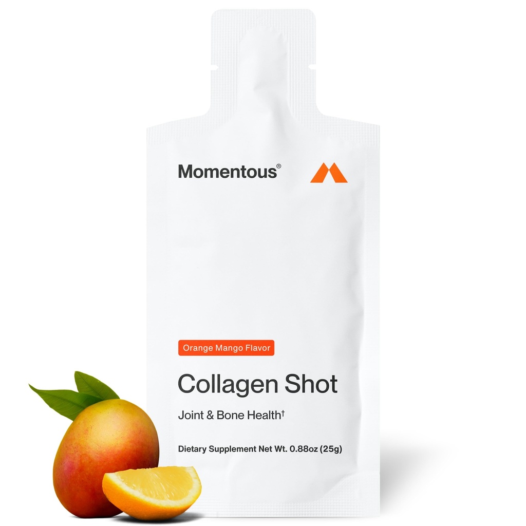 Momentous Colagen Shot Supplement - Zhydrolizowany Kolagen Bydlęcy & Witamina C pomóc Wsparcie Joint, Kości, & Połączona Tkanka Zdrowie - NSF Certified for Sport - Mango Orange - 25g / Serving - 15 Służenie
