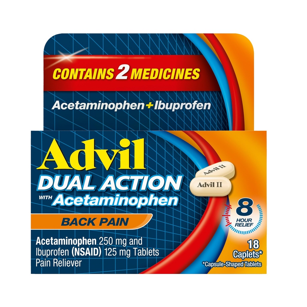 Advil Dual Action Back Pain Cappets Dostarcza 250 mg Ibuprofenu i 500 mg acetaminofenu na dawkę 8 godzin bólu pleców - 18