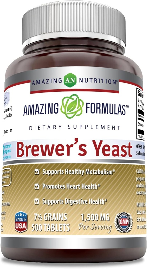 Amazing Brewers Yeast 1500mg Per Serving 500 Tablets Supplement Agregat 124; Non-GMO Agregat 124; Gluten Free Agregat 124; Made in USA