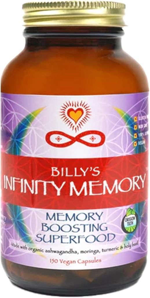 Infinity Memory and Focus Supplement, Superfood Brain Fuel with Organic Lions Mane Mushroom, Ashwagandha, Holy Basil, & Turmeric, Supplements for Women and Men (150 kapsułki)